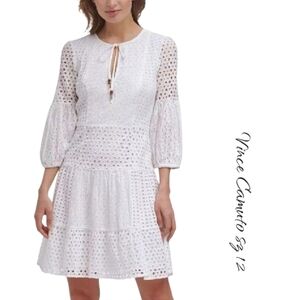 Vince Camuto White Mini Dress Eyelet Lace A-Line NWT sz 12